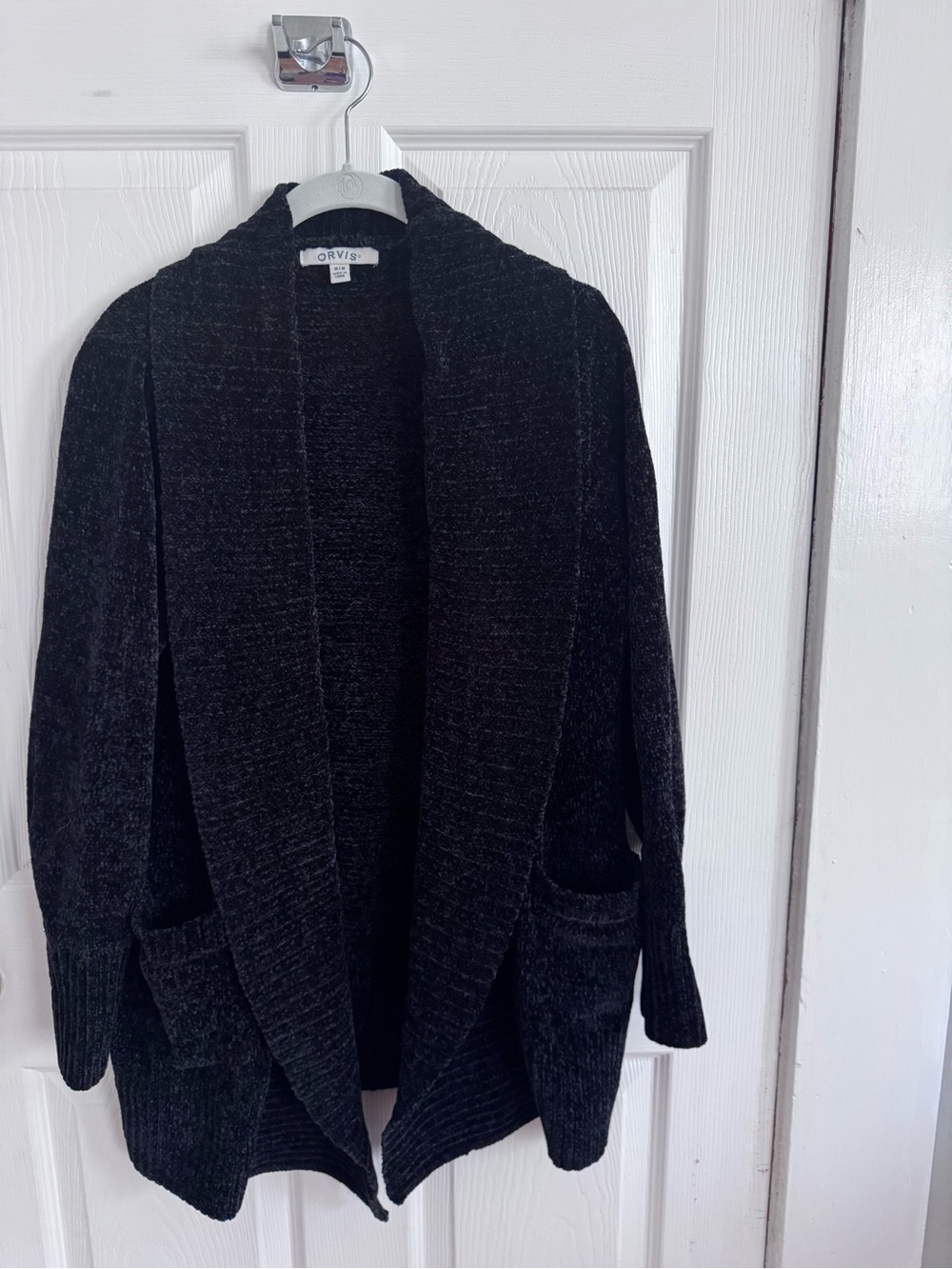 Orvis Black Open-Front Shawl Collar Cardigan